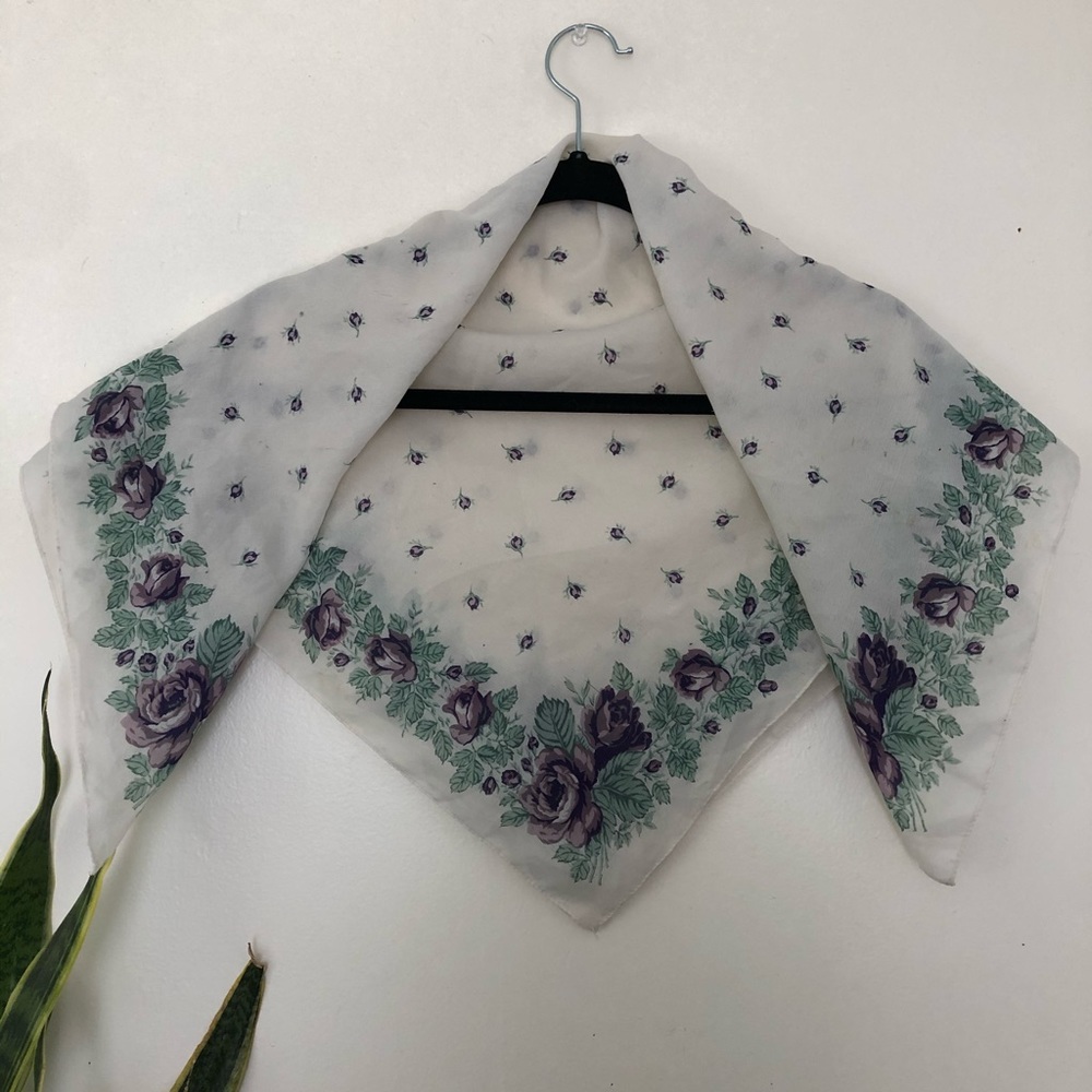 White/purple vintage floral scarf
